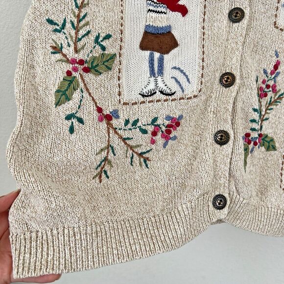 Alfred Dunner Knit Cardigan Sweater Sz L Novelty Floral Embroidered‎ Ice Skating - Picture 6 of 16